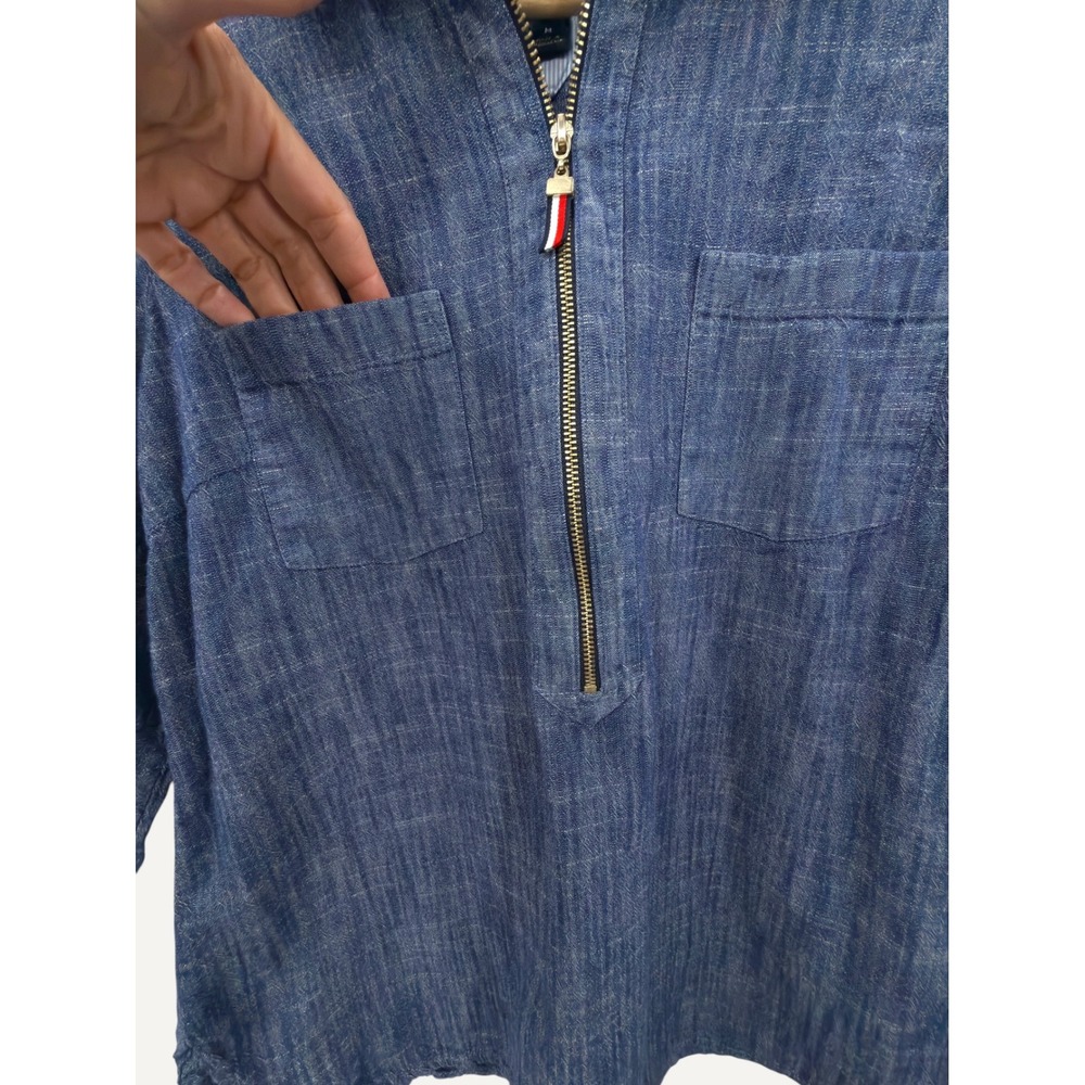 Chambray Quarter Zip Tommy Hilfiger Blue Cotton Pullover Shirt Size M Hamptons - Picture 7 of 13
